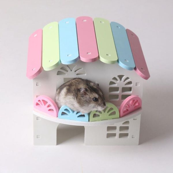 Petit animal fournit le hamster coloré nid couchage maison maison en bois cage cage animal bricolage cachette play hut jouet