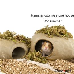 Suministros para animales pequeños, casa de piedra de refrigeración para hámster, para el verano, refugio para mascotas, cueva para dormir, conejillo de indias, Chinchillas, jaula para ratas de cerámica 230628