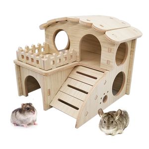 Small Animal Supplies Hamster Swing SeesawSmall Nest Solid Wood House Sleeping Golden Silk Bear Villa ToySupplies 230620