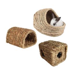 Fournitures pour petits animaux tissés à la main paille nid pour animaux de compagnie pliable Durable Hamster jouant dormir pour lapin cobaye maison 230715