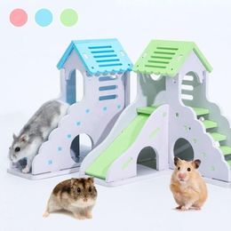 Kleine Dierenbenodigdheden Mini Houten Glijbaan DIY Monteren Hamster Huis Schuilplaats Oefening Speelgoed Met Ladder Voor Cavia Accessoires213m