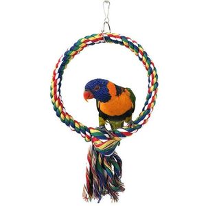 Kleine dierenbenodigdheden Papegaai katoenen touwcirkelring Stand Pet Bird Hangende swing Cage Chew Play Toy Blocks Food Grade Toys Pets