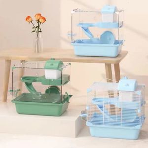 Fournitures pour petits animaux Pet Hamster Cage Acrylique Transparent Super Double Deck Villa Convient pour l'alimentation des animaux de cochon d'Inde 230710