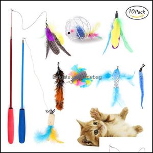 Fournitures pour petits animaux Jouet pour animaux de compagnie Rétractable Chat Plume Cloche Interactive 10 Pièces Ensemble Comique Bâton Horloge 2851 Q2 Drop Livraison 2021 Ho Dhfu8