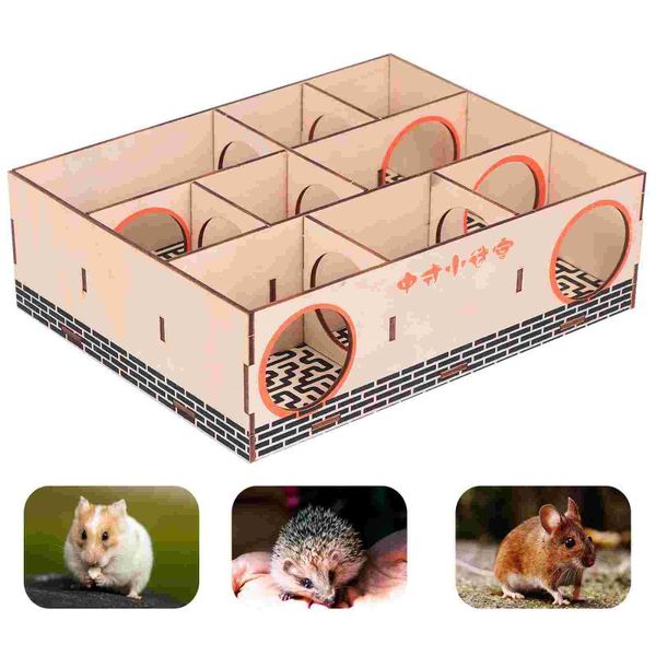 Fournitures pour petits animaux Tunnel de labyrinthe en bois Souris de hamster pour animaux de compagnie Sports d'activité amusants en bois