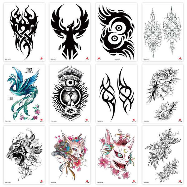 Autocollant de tatouage imperméable à petit bras symbole squelette animal Totem