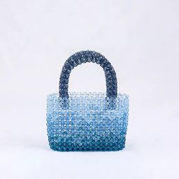 Petits sacs à main de perles sacs à bandoulière de créateur clair acrylique cristal perle boîte de perles bleu personnalisé femmes tissé sac à main 240125