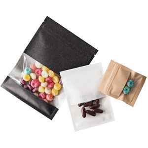 Bolsa pequeña de papel Kraft negro / marrón / blanco con sello automático con ventana Comida Pendiente Bolsas de embalaje de joyería Venta al por mayor LX3683