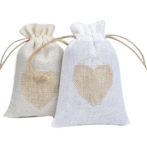 Kleine jute hart cadeauzakjes met trekkoord Doek Gunstzakjes voor bruiloft Douchefeest Kerstmis Valentijnsdag DIY Craft JJ 10.7