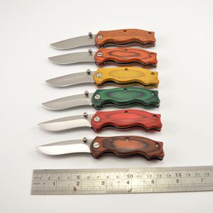 Pequeño cuchillo plegable para acampar, cuchillos de caza de acero inoxidable, cuchillos de bolsillo de supervivencia, multifunción, cuchillas para cubiertos al aire libre, cortador afilado, mango de madera