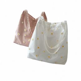 kleine canvas draagtas voor dames 2023 meisjes shopper designer handtas casual borduurwerk met madeliefje haak schattig mesh schoudertassen x4GI #