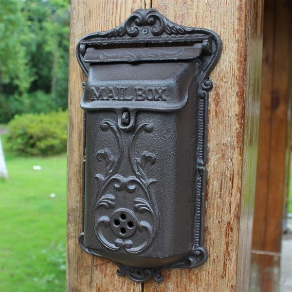 Petite boîte aux lettres en fonte murale décorations de jardin en métal courrier boîte aux lettres boîte aux lettres rustique brun maison Cottage Patio décor V258D
