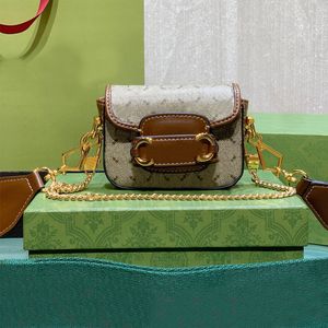 Kleine kettingtas Crossbody Handtassen vrouwen handtas flip portemonnee schoudergordel goud verstelbare paarden gesp geworden rood groen lint koehid lederen zakken