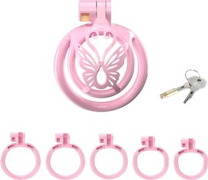 Kleine kuisheid Device Slothars mannelijke kuisheid kooi met 5 pikring Meerdere stijlen Sissy kuisheidsapparaten voor mannen (WX-4, Pink-Plane)