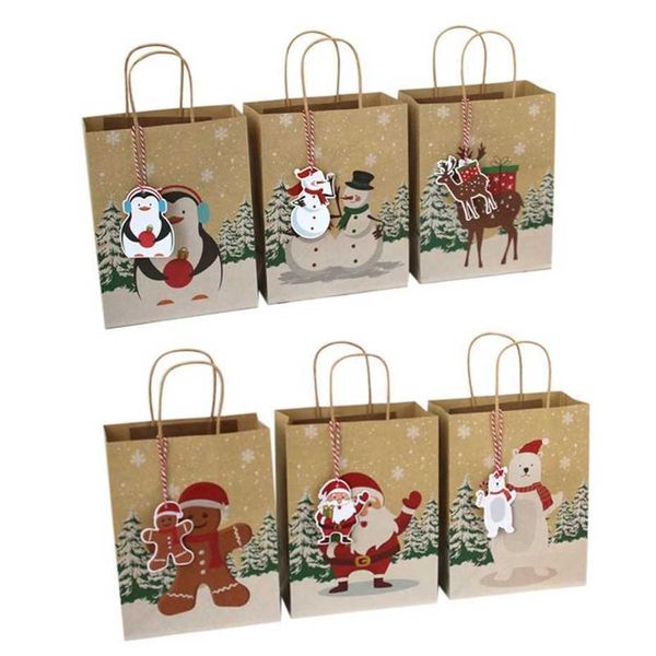 Bolsas pequeñas de regalo navideño, 24 piezas de papel con asas, bolsa de diferentes patrones de Kraft sintético, 220923