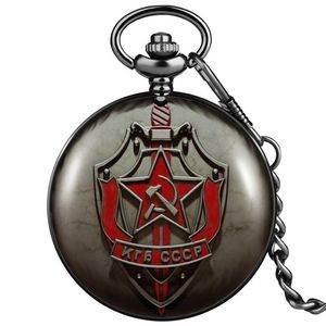 Kleine klok hanger Quartz Pocket Watch Nummer Classic Dial Hammer Sickle Sword Patroon Men Vrouwen individualiteit Black ketting280f