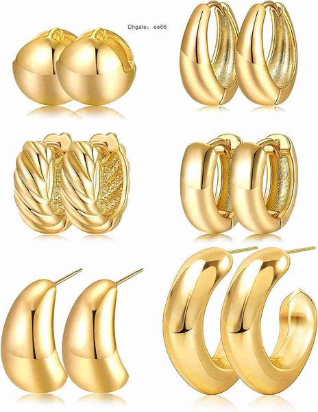 Petit ensemble de boucles d’oreilles en or grossier | Ensemble de boucles d'oreilles Huggie épaisses plaquées or 14 carats | Boucles d'oreilles bague en or pour femmes