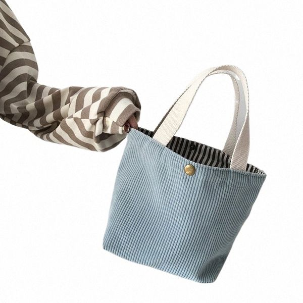 Petit sac à lunch en velours côtelé pour les femmes 2023 Eco Canvas Portable Sacs fourre-tout Mini étudiants Bento Picnic Food Sac de nourriture sacs à main D2yy #