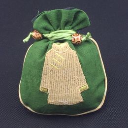 Petit sac à cordon ethnique en coton et lin, sacs cadeaux pour bijoux faits à la main, vêtements de broderie de style chinois, pochette d'emballage écologique 10*14