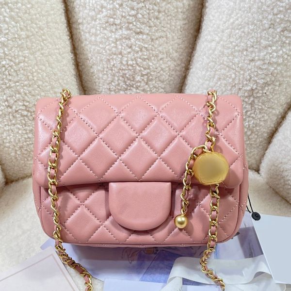 Bolso rosa Bolso bandolera pequeño Bolso con solapa Bolsos de diseñador para mujer con cadena dorada Bolsos con bandolera Bolsos de marca de cuero genuino Bolso de hombro de diseñador Bolsos de lujo