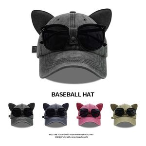 Petite foule oreilles de chat (pain en forme d'oreille de chat cuit à la vapeur) lunettes de personnalité chapeau de baseball femme grande circonférence de la tête casquette de lunettes de soleil hip-hop de rue coréenne