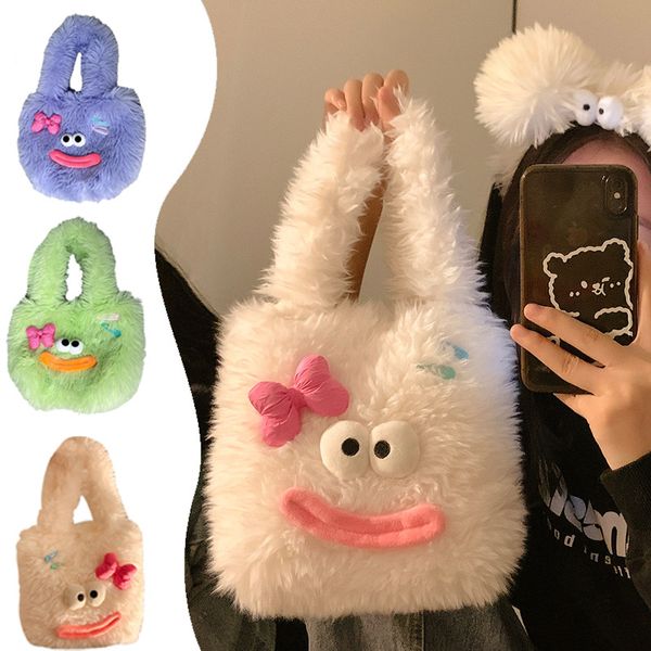 Petit mignon doux seau téléphone sac à main en peluche élégant sac hiver Y2K Cool filles fourre-tout dessin animé dames fausse fourrure poignée supérieure sac à main FMT-4076