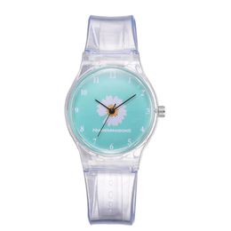 Petite montre en gelée marguerite pour étudiantes, montre-bracelet en Silicone avec chrysanthème de dessin animé mignon, cadran bleu, boucle ardillon, 2691