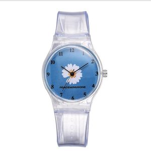 Petite montre en gelée de marguerite pour étudiantes, montre-bracelet en Silicone avec chrysanthème de dessin animé mignon, boucle ardillon, délicate, 269D