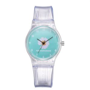 Petite montre en gelée marguerite pour étudiantes, montre-bracelet en Silicone avec chrysanthème de dessin animé mignon, cadran bleu, boucle ardillon, 2430