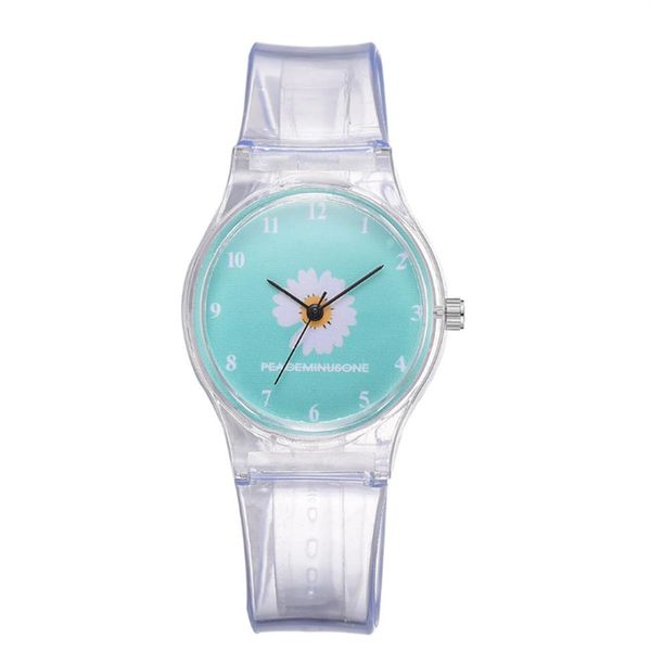 Pequeño Daisy Jelly Watch Estudiantes Niñas Cute Cartoon Crisantemo Relojes de silicona Blue Dial Pin Hebilla Wristwatches284p