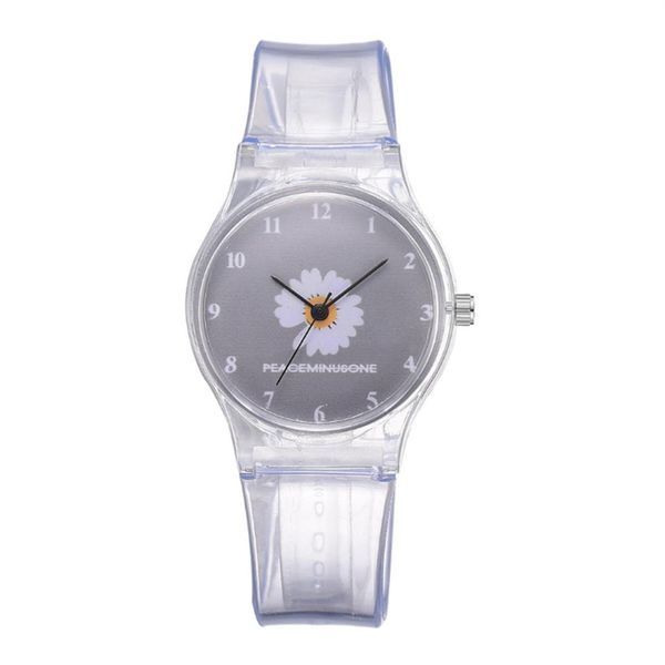 Pequeño Daisy Jelly Watch Estudiantes Niñas Cute Cartoon Crisantemo Relojes de silicona Banda transparente Dial gris Wristwatches247A