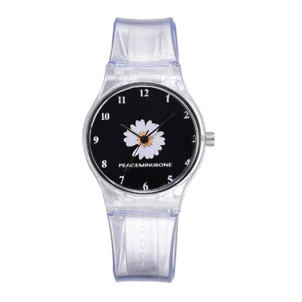 Pequeño Daisy Jelly Watch Estudiantes Niñas Cute Cartoon Crisantemo Relojes de silicona Banda transparente Pin Hebilla Wristwatches305q