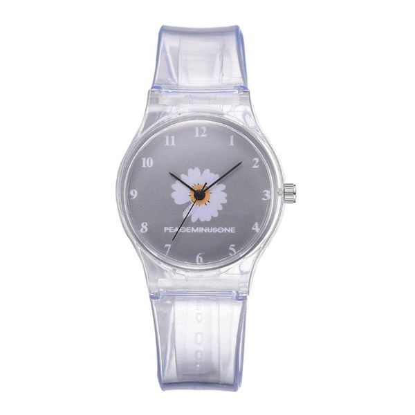 Pequeño Daisy Jelly Watch Estudiantes Niñas Cute Cartoon Crisantemo Relojes de silicona Banda transparente Dial gris Wristwatches211S