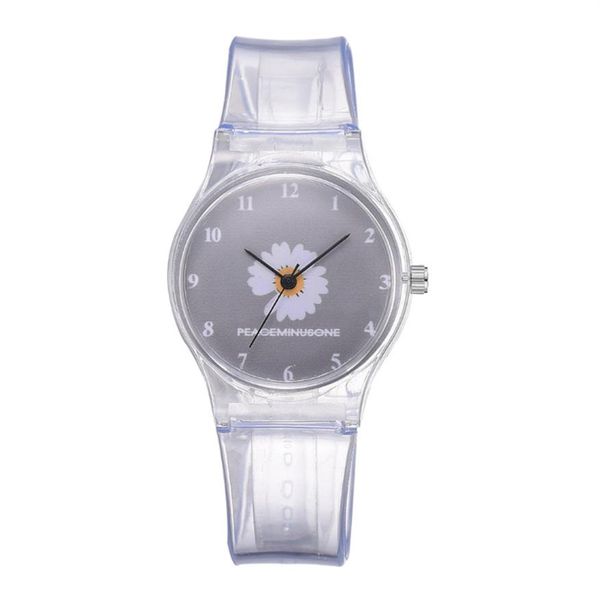 Pequeño Daisy Jelly Watch Estudiantes Niñas Cute Cartoon Crisantemo Relojes de silicona Banda transparente Dial gris Wristwatches281v
