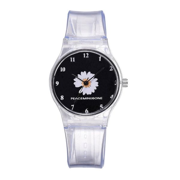 Pequeño Daisy Jelly Watch Estudiantes Niñas Cute Cartoon Crisantemo Relojes de silicona Correa transparente Pin Hebilla Wristwatches253E