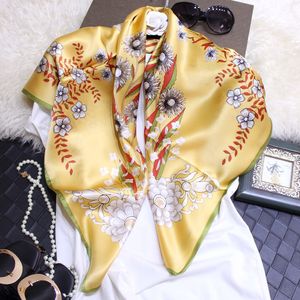 Petite Marguerite Littérature Et Art Frais Véritable Soie Fibroine Crêpe Satin 90 Foulard Carré Foulard En Soie Femme Joker Lady Foulard Mode Par Lot