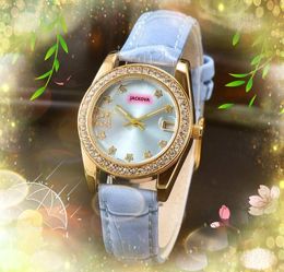 Petit cadran quartz mode femmes montres étoile boîtier en acier serti de diamants abeille robe horloge en gros beau bracelet en cuir véritable montre-bracelet Montre de Luxe cadeau