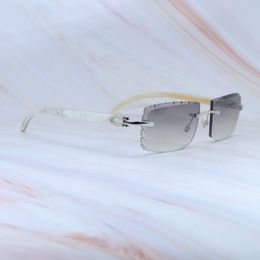 Kleine diamantgeslepen zonnebril Mode Stylis Carter Luxe brillen Diamant Echte B Witte Buffelhoorn Vintage Driving Shades Brillen Zilver Frame