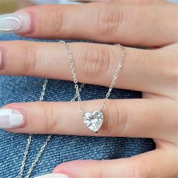 Small Diamond Heart Cabklace Designer for Woman Party Luxury 925 Sterling Silver Chain Rosa blanco 5a Collares colgantes de circonía Joya