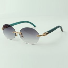 Gafas de sol con montura de diamantes pequeños 8100903-B con patillas de madera verde azulado y lentes ovaladas de 58 mm