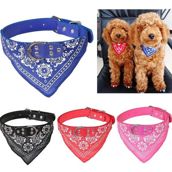 Petit chien Bandana colliers chat animal foulard PU collier avec imprimé écharpe triangulaire taille réglable chiens Bandanas DH9850