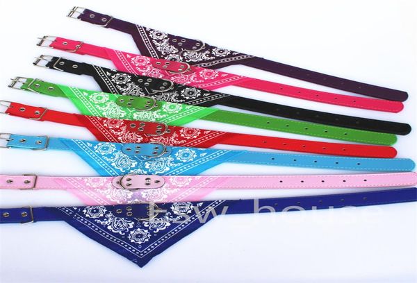 Colliers Bandana pour petits chiens et chats, foulard en PU avec écharpe triangulaire imprimée, taille réglable, Bandanas5218067