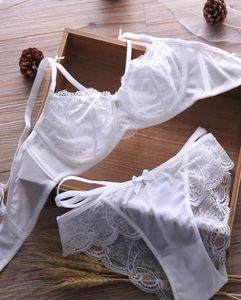 Conjunto de sujetador push-up sexy con copa ultrafina y doble botonadura pequeña, conjunto de ropa interior de encaje transparente recortado, media copa de 12, sujetadores blancos y negros y 4202248