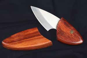 Petit couteau de poche EDC D2, lame satinée, manche en bois de rose, couteaux porte-clés, équipement d'extérieur avec gaine en bois