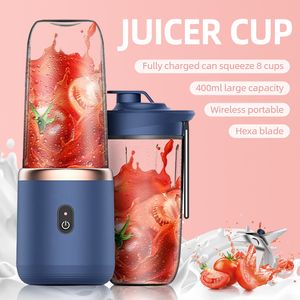 Exprimidor portátil de 6 hojas, exprimidor de frutas, vaso para zumo de frutas, exprimidor eléctrico pequeño automático, licuadora para batidos, procesador de alimentos