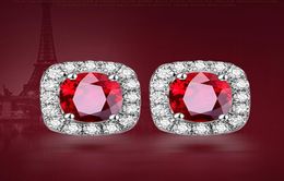 Kleine elegante robijnrode edelstenen rode kristallen oorbellen damesmode zirkoon diamant wit goud sterling zilver 925 luxe sieraden2634907