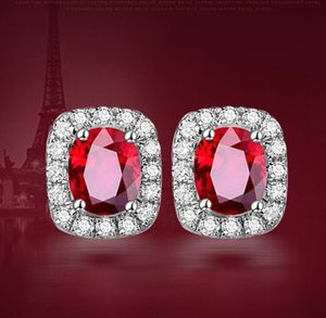 Small Elegant Ruby Gemone Gemles Red Crystal Stud Oreads Femme Fashion Zircon Diamond White Or Silver 925 Bijoux de luxe6695237