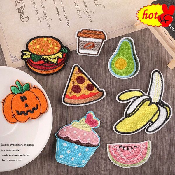 Petit Patch brodé à repasser, mignon, tasse à gâteau aux fruits, citrouille, Pizza de hambourg pour vêtements, Parches thermoadhésives de styliste, couture pour enfants