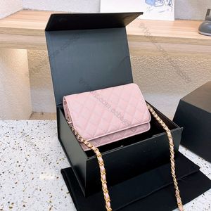 Franse portemonnee met kleine flap aan ketting Effen kleur V-vormig korrelig kaviaar Luxe handtassen Crossbody schouderkaarthouder Luxe tassen Pouches Designer Portemonnee 19cm