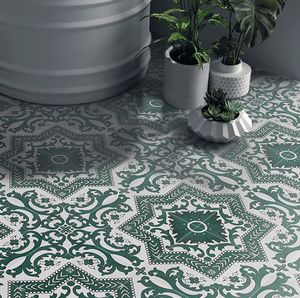 Small flower brick dark green retro floor tiles 300 * 300mm restaurant balcony non slip ceramic tile matte mosaic